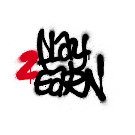 graffiti play to earn text sprayed in black over whiteの写真素材
