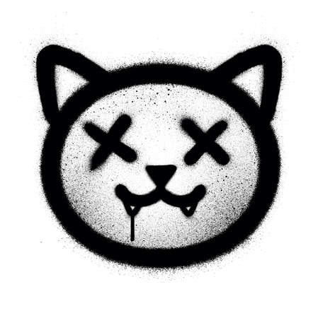 graffiti crazy cat icon sprayed in black over whiteの写真素材