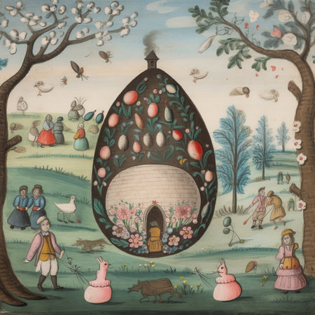 vintage painting of a decorative easter sceneの素材