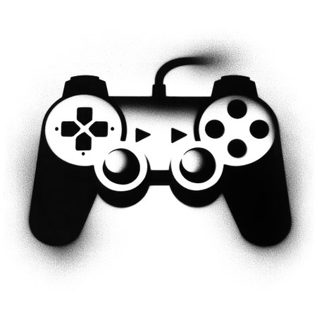 a joystick controller in stencil-art style, black and white