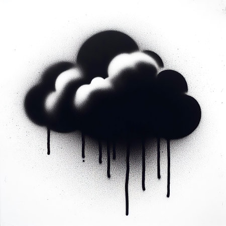 leaking cloud graffiti stencil art sprayed in black over whiteの写真素材