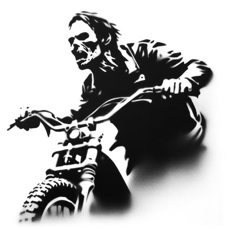 a zombie biker in stencil-art style, black and whiteの写真素材