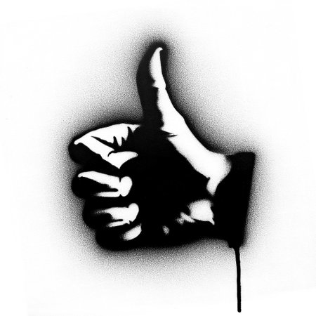 thumbs up in stencil art style, black and whiteの写真素材