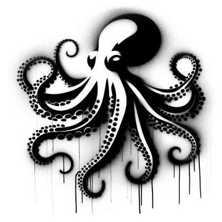 octopus graffiti stencil art style, black and whiteの写真素材