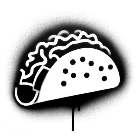 Taco graffiti stencil art style, black and whiteの写真素材