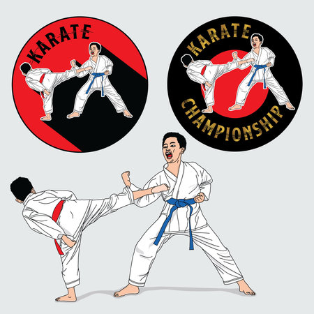 Martial Arts Japanese Bushido Karate Kyokushin Championship Stamp Logo Vectorのイラスト素材