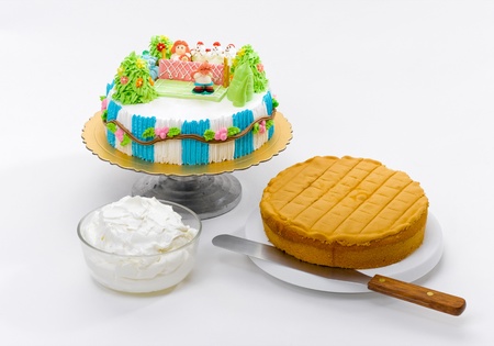 Fancy and eatable cake with raw material prepare for learning to do cake step by stepの写真素材