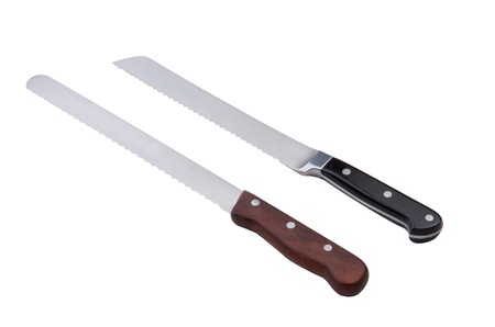 Stainless steel knifes for cutting cake bread or bun isolated on white 