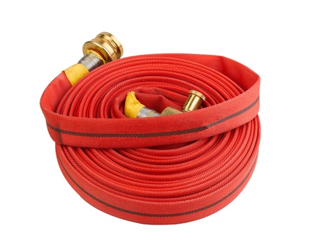 fire hose soft pipe extension water cable isolated on white の写真素材