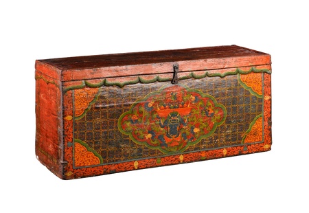 Tibetan stuff ancient box isolated on white のeditorial素材