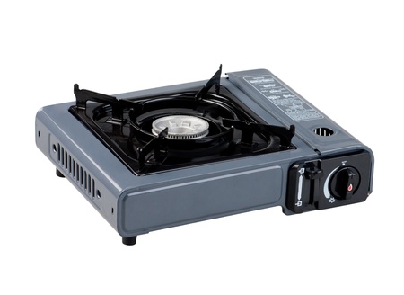 Camping gas stove isolated on white の写真素材