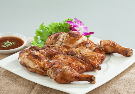 Grilled chicken Thai asian food style on dish の写真素材