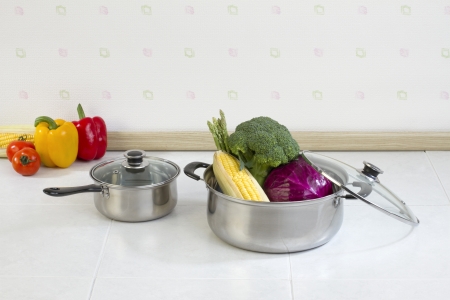 Aluminum pots a useful kitchenware in the kitchen の写真素材
