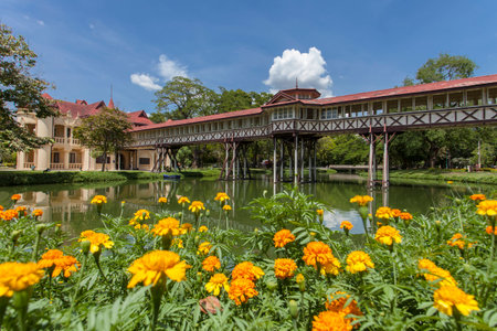 Beautiful traditional thai architecture King rama VI palace Nakhornpathom, Thailand のeditorial素材