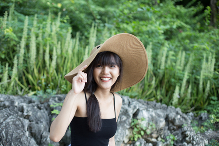 Beautiful asain girl enjoy and happy her lifestyle in holidayの写真素材