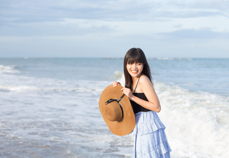 Beautiful girl enjoy and happy her lifestyle in holidayの写真素材