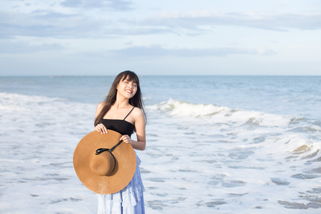 Beautiful girl enjoy and happy her lifestyle in holidayの写真素材