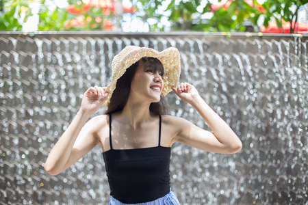 Beautiful girl enjoy and happy her lifestyle in holidayの写真素材