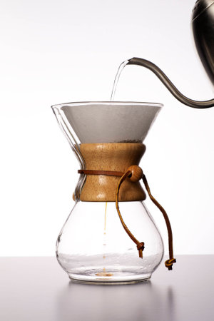The beginning of the process of making pour over coffee の写真素材