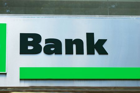 The sign of a bank concepts of money bankingの写真素材