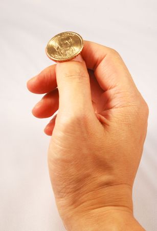 Flipping a golden coin concepts of taking a chance