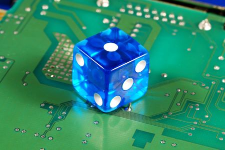 Dice on a computer motherboard concepts of online gambling