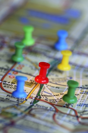 Color pins on a map concept of marketing strategyの写真素材