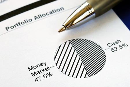 Portfolio allocation illustrates the asset in a pie chartの写真素材