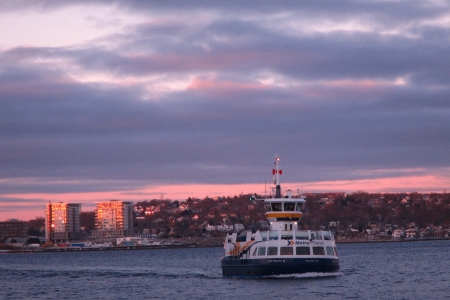 The ferry at sunset between Dartmouth and Halifax, Nova Scotia, Canadaのeditorial素材