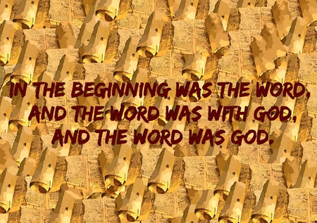 Graphic background design of ancient scrolled document with biblical quote
