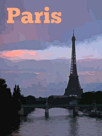 Graphic of the Eiffel Tower with Paris text.の写真素材