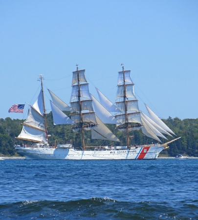 United States Coast Guard Ship the Eagle in Halifax Harbor during the Tall Ships Rendezvous 2017のeditorial素材