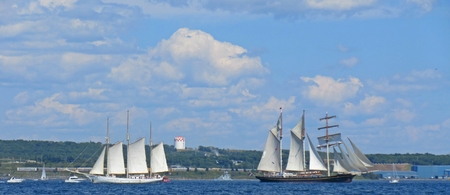 Tall ships coming and going in Halifax Nova Scotia during Tall Ships Rendezvous 2017のeditorial素材