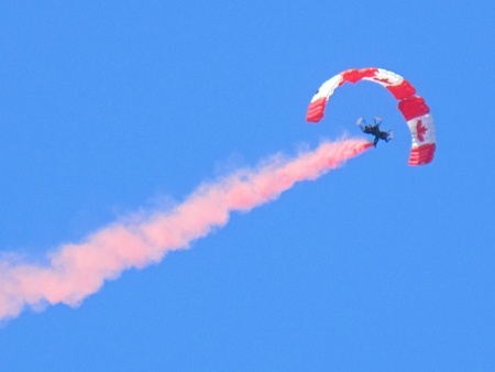 Skyhawks military display in the air over Greenwood, Nova Scotia.のeditorial素材