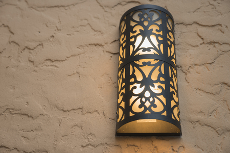 Yellow And Black Vintage Metal Lamp Outsideの写真素材