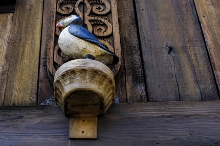 Wooden Blue Bird On A Wallの写真素材