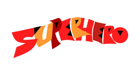 Super hero hand drawn text. Cartoon style vector illustration.のイラスト素材