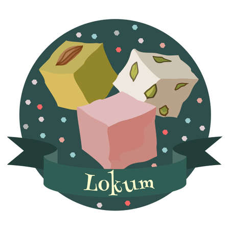 Lokum traditional Turkish dessert. Colorful illustration in cartoon style.のイラスト素材