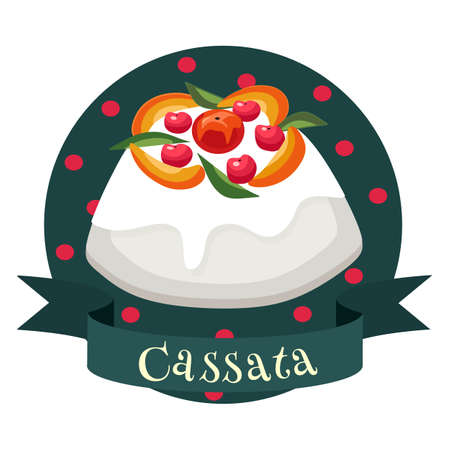 Cassata traditional Sicilian dessert. Colorful illustration in cartoon style.のイラスト素材