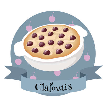 French dessert clafoutis. Colorful vector illustration in cartoon style.のイラスト素材
