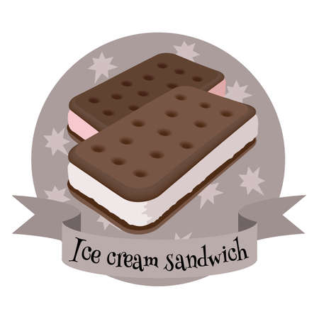 Ice cream sandwich american frozen dessert. Decorative vector illustration.のイラスト素材