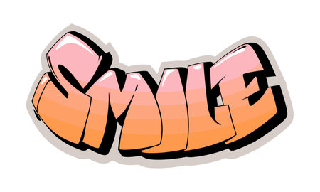Smile hand drawn lettering text. Graffiti style vector illustration.のイラスト素材
