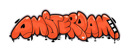 Amsterdam graffiti style hand drawn lettering. Decorative vector text .のイラスト素材