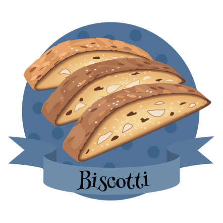 Italian dessert biscotti. Colorful vector illustration of almond biscuit cookies.のイラスト素材