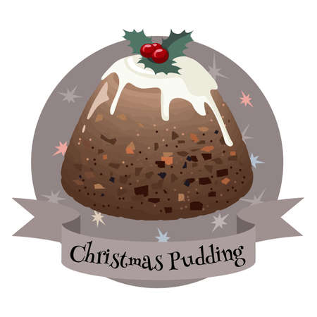 Christmas pudding. Colorful illustration on white background.のイラスト素材