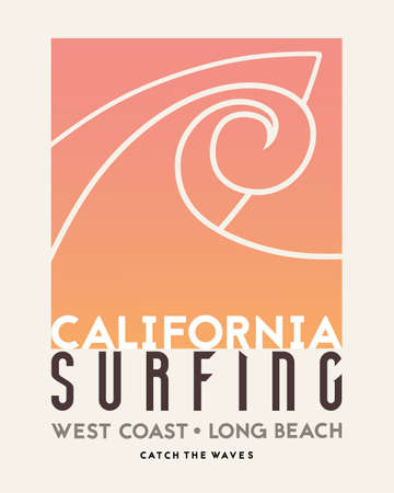 Surfing theme poster design in retro style. Vector illustration.のイラスト素材