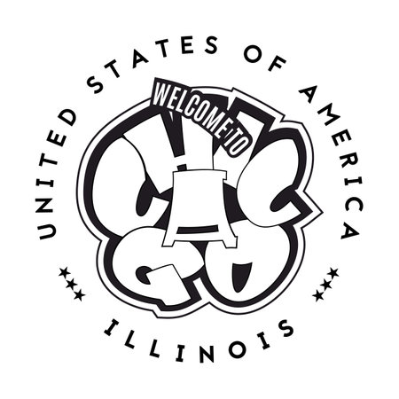 Chicago Illinois typography composition. Hhand drawn lettering. Decorative vector text .のイラスト素材