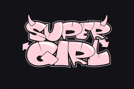 Super girl graffiti style hand drawn lettering. Street art design.のイラスト素材