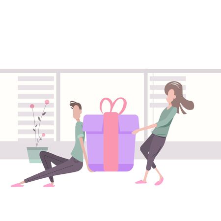 Happy people - man and woman receive gift boxesのイラスト素材