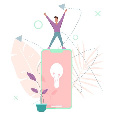 A man with an idea has achieved success, succeeded in his business, fulfilled his dreamのイラスト素材